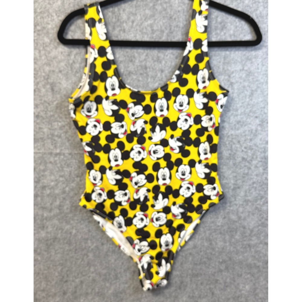 Disney Mickey Mouse Yellow Polka Dot One Piece Swimsuit Womens Small Scoop Back